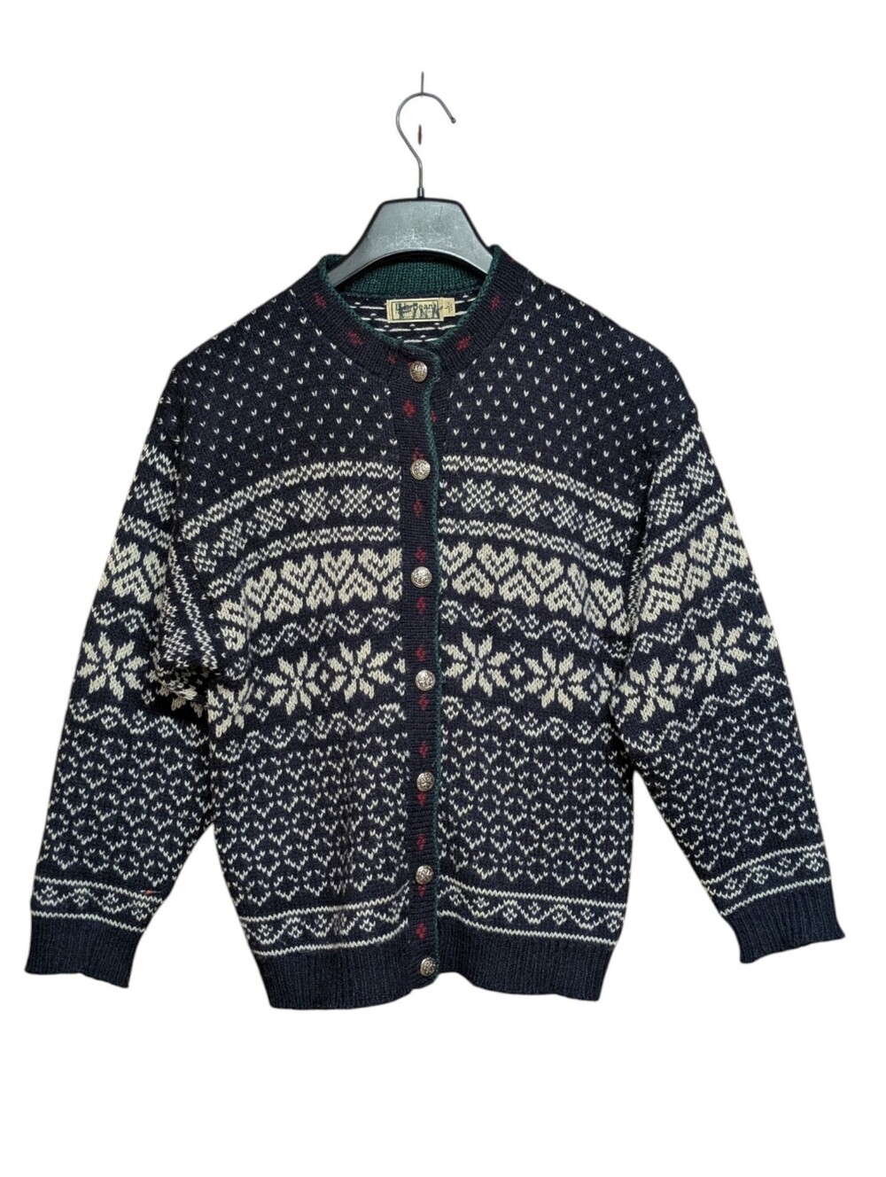 L.L. Bean Vintage Wool Fair Isle Navy Cardigan Size Large - Picture 7 of 7